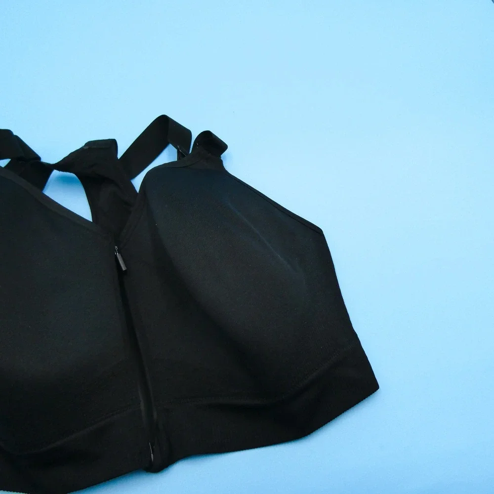 Victoria's Secret PINK Sports Bra Womens Medium DD Zip‎ Front Black Nylon Blend